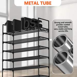 Tuyau de fer pliable en métal à 8 couches haute capacité avec crochets Porte-<span class=keywords><strong>chaussures</strong></span> Aucune installation requise Vitrine de bottes hautes - Product Image 6
