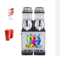 Machine à slush et smoothies industrielle et commerciale en acier inoxydable 304 argenté, 2 bacs, avec couvercle lumineux LED pour restaurant