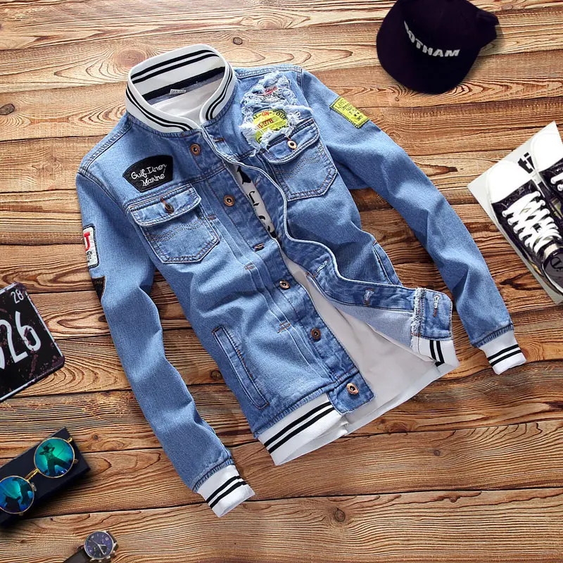 Fashion Cool Trendy Men Denim Jacket Casual Coat Outwear Stand Collar Jacket