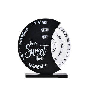 Home Sweet Home Wooden Perpetual <b>Calendar</b> 2Pcs Moon And Ferris Wheel Shape Desk Decor For Office Or Home Use - Product Image 5