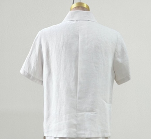 Albb001 Phụ Nữ Giản Dị Mùa Hè Áo Với Áo Sơ Mi Cổ Áo Và Tay Áo Ngắn Dệt Và Nút Trang Trí Odm Cung Cấp - Product Image 2