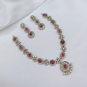 High Quality Traditional Ethnic Antique Gold Plated Zircon Flower Design Necklace Set Earrings Maang Tikka Engagement <b>Indian</b> - Product Image 2