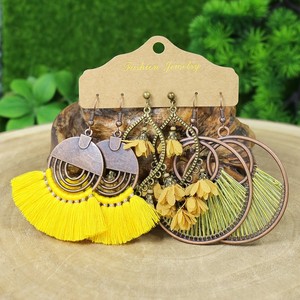Boucles d'oreilles pendantes bohèmes à pompons en alliage plaqué bronze antique pour femme, bijoux de mode pour soirée 2024 - Product Image 2