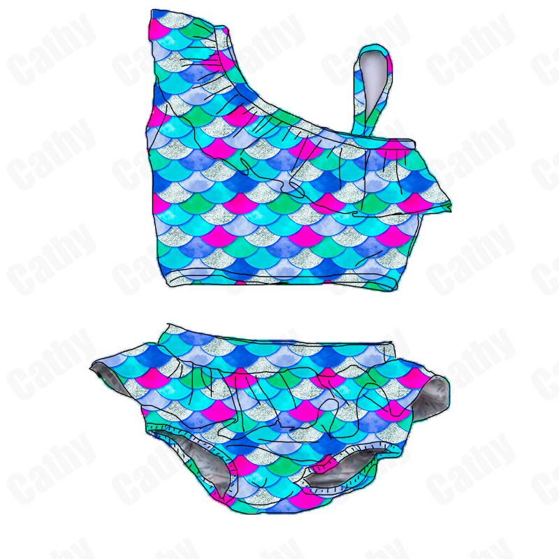 Пляжный Купальник с автографом, дизайн русалки, детский купальник, бикини, купальник для девочек, 2 предмета, рубашка, шорты