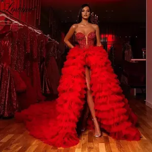 2023 Long Wedding Party Dress Bridal Red Dress Tulle Ball Gown Sweetheart Beads Custom Ruffles Vestidos de Prom Gowns for Women