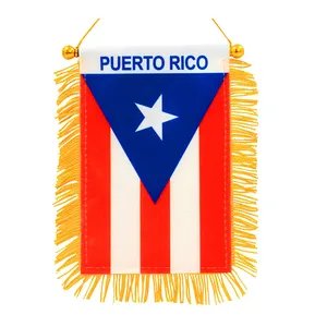 Puerto Rico Window Hanging Flag Rearview Mirror Fringed Puerto Rican Mini Banner with Suction Cup Car Flags