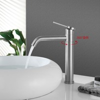Robinet de lavabo moderne à poignée unique et à trou unique, à montage sur comptoir, avec cartouche céramique - Robinet de salle de bain en acier inoxydable SUS304