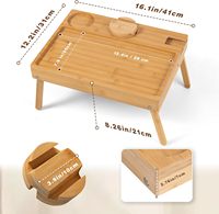 Table d'appoint à clipser pour canapé de salon en laque de bambou, support de téléphone rotatif à 360°, porte-gobelet, pieds pliables, plateau de rangement
