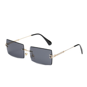 Diamond Cut Frameless Square <b>Sunglasses</b> Metal Gold UV400 Type 3 Unisex - Product Image 5