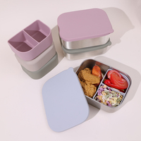 Boîte à lunch isotherme portable en silicone anti-fuite avec compartiments pour enfants, ensemble scolaire, boîte à bento en acier inoxydable pour enfants