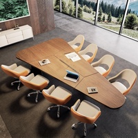 Table de conférence modulaire en forme de bateau, surface en bois grainé, bureau de réunion pour 8 à 14 personnes, salle de conférence d'affaires