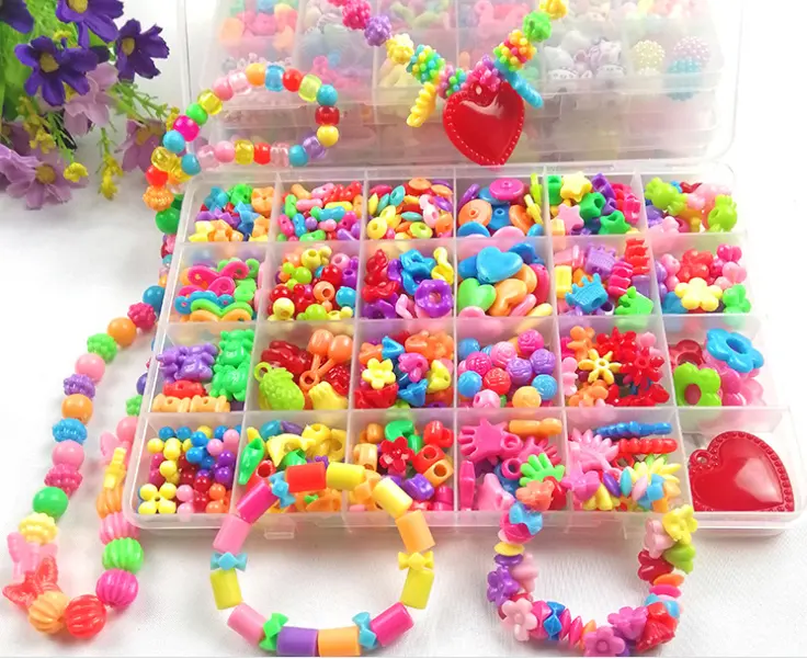 Hot Bán Trẻ Em DIY Bead Set Đồ Chơi Trẻ Em Màu Sắc Tươi Sáng Hạt Acrylic Beads Set Cô Gái Đồ Chơi Quà Tặng Đồ Chơi Giáo Dục Diy Craft Kit