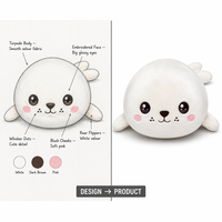 Peluche Mochi Chubby White Seal à texture moelleuse, animal marin en peluche doux pour soulager le stress et décorer la chambre dans un style Kawaii