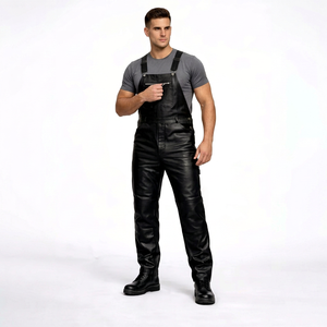 <b>Men</b> Faux Leather Work Coverall Water Resistant Black Overalls Uniform - Product Image 4