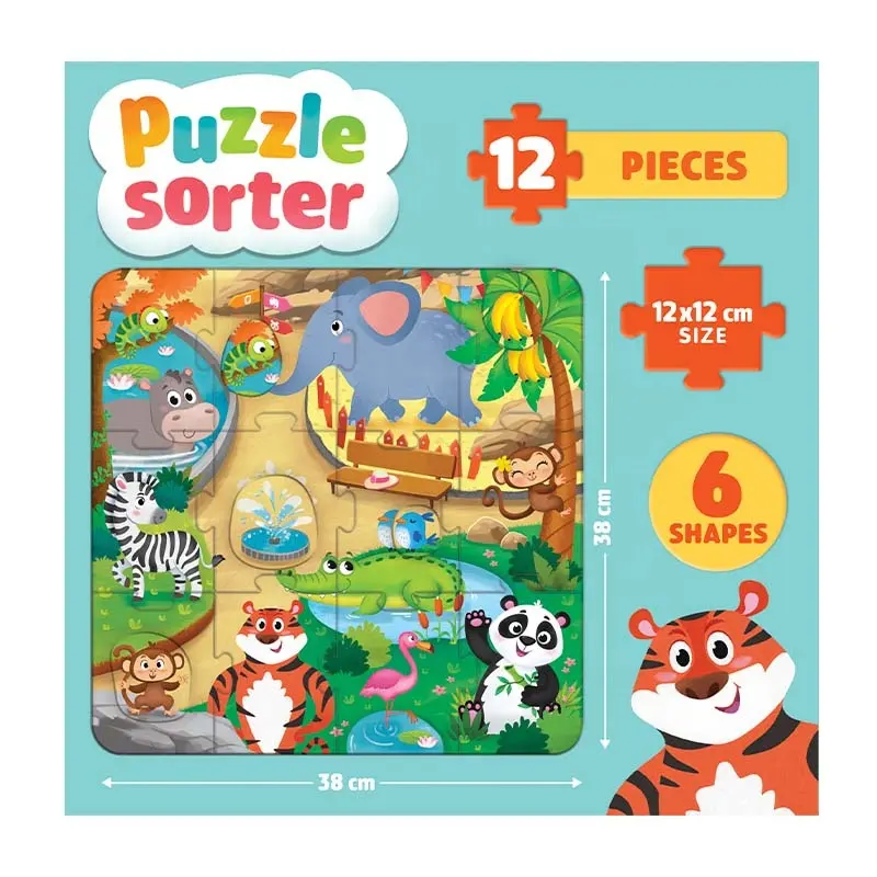 Edukasi dini anak-anak di kebun binatang Puzzle penyortir menemukan figur kereta kertas teka-teki memori uniseks karton abu-abu 2 Usia + 12*12cm