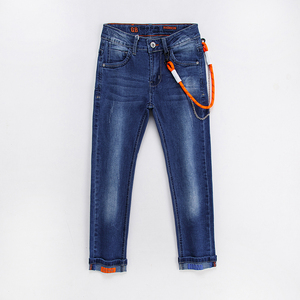 Jeans en denim blanc décontracté pour garçons, coupe droite longue, respirant, résistant à la décoloration, avec détail corde – Vente en gros - Product Image 2