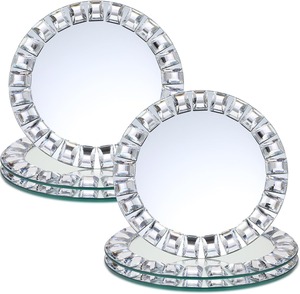 Assiettes de présentation rondes en verre miroir argenté personnalisées avec bordure diamantée pour dîner, mariage, anniversaire, fête - Product Image 1