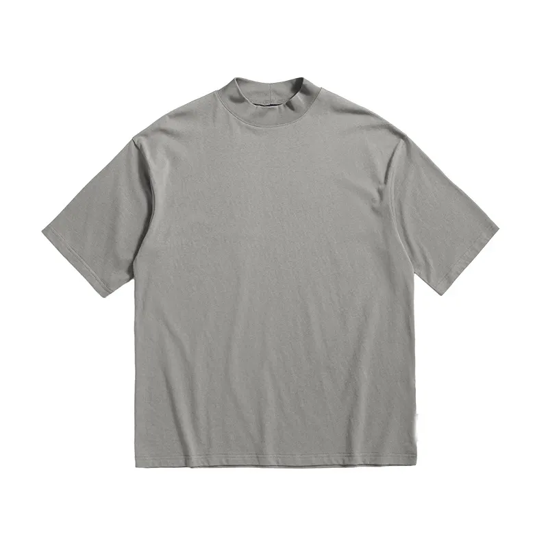 Özel marka yüksek sokak gevşek yaka düz renk erkek kısa kollu Tshirt, boy pamuk tee gömlek unisex