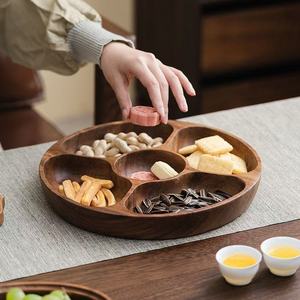 Round Divided Wooden Serving <b>Tray</b> With 5 Compartments For Spices And <b>Snacks</b> Household Use - Product Image 2