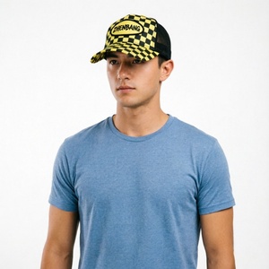 Casquettes de camionneur Western à calotte haute, classiques à carreaux, en maille imprimée numériquement avec broderie - Product Image 5