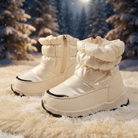 EDUBA Bottes d'hiver unisexes pour enfants, à enfiler, hauteur cheville, doublure en peluche, semelle extérieure antidérapante en PVC, blanc et noir, taille standard