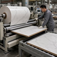 Rouleaux de film PVC flexible effet marbre OEM, conçus pour une utilisation avec un adhésif PUR, pour la décoration de panneaux de meubles et de panneaux de bois