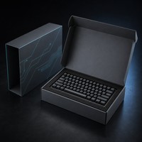 Boîte d'expédition personnalisée gris sidéral avec pochette pour clavier mécanique, emballage imprimé cyan