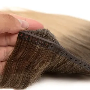 Salon High Quality Invisible Hole PU Flat Weft Double Drawn Can Be Cut Thick End Full Density Genius Hole Weft