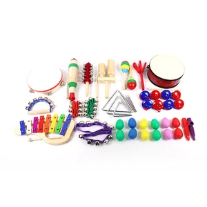 Set instrumen musik edukasi balita, Kit perkusi mainan musik edukasi kayu untuk anak dengan gambang dan ransel penyimpanan