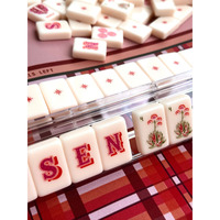 Jeu de Mahjong Américain Vintage en Acrylique Crème Désertique avec Tuiles à Motifs de Cowboy, Fer à Cheval et Floraux pour Jeu de Loisirs