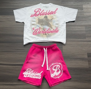 Completo da Uomo 2 Pezzi: T-Shirt e Pantaloncini in Spugna Traspirante con Stampa DTG, Abbinamento Streetwear, Maglietta Grafica in Cotone Pesante - Product Image 3