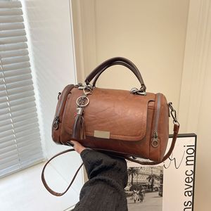 <span class=keywords><strong>Sac</strong></span> à main vintage américain en toile cirée pour <span class=keywords><strong>femme</strong></span>, grande capacité, avec pompon et porte-clés, bandoulière réglable - Product Image 2