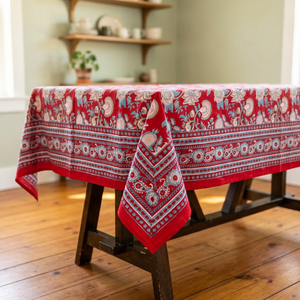 Prabhava <b>Red</b> Printed Cotton Customizable Durable 50D/24F Table <b>Runner</b> Paisley Floral Pattern Traditional Style Home Use Machine - Product Image 1