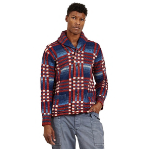 Suéter cárdigan de solapa a cuadros retro con estilo informal para mujer 100% algodón - Product Image 1