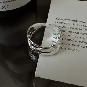 S925 Sterling <b>Silver</b> Korean Style Niche Textured <b>Cross</b> <b>Ring</b>, Korean Retro Simple Basic <b>Ring</b> - Product Image 1