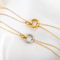 Collier Pendentif Minimaliste Double Cercle Plaqué Or en Acier Inoxydable pour Femme