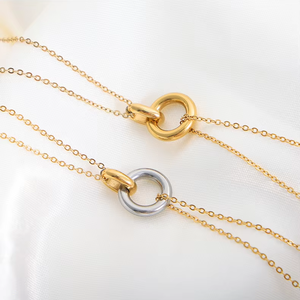Collar Minimalista con Colgante de Doble Círculo Chapado en Oro Joyería de Moda para Mujer en Acero Inoxidable 316L - Product Image 4