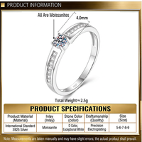 Bague en argent S925 avec moissanite, pierre centrale pavée, ajustable, ouverte, pour hommes et femmes, ensembles de bagues personnalisées en moissanite