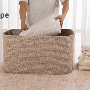 Высококачественная экологичная прямоугольная плетеная корзина из хлопкового каната для хранения одеял и белья с ручками - Product Image 4