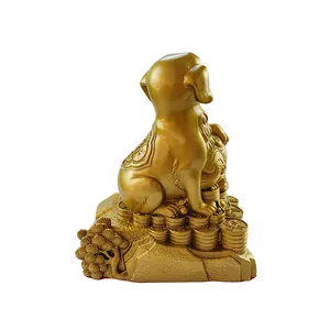 Prezzo all'ingrosso vintage rame statua prodotti casa fengshui decorazione per la casa in metallo ottone dorato zodiaco cane ornamenti in ottone scultura