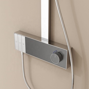 Set Doccia Termostatico <span class=keywords><strong>in</strong></span> Rame <span class=keywords><strong>con</strong></span> Display Digitale Stile Minimalista, Barra Scorrevole, Soffione Superiore Intelligente e Doccetta Multifunzione - Product Image 5