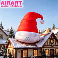 Chapeau de Père Noël gonflable géant avec motif de fleurs de glace pour la décoration de toits de centres commerciaux, décorations gonflables pour les fêtes de Noël