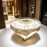 Vitrine de présentation de bijoux de luxe en forme de diamant, éclairage LED personnalisé, table de présentation de bijoux octogonale