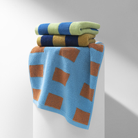Colorful Checkered Cotton Towels with Embroidery Colorful Square Wholesale Home Use Soft Absorbent Gym Towel Hand Towels