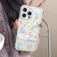 Coque de téléphone en acrylique incassable 2-en-1 colorée avec illustration de dessin animé Ours Angélique Lapin, compatible avec iPhone 17/16/15