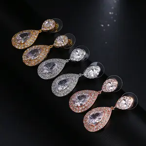 Amazon hot wholesale grade zircon for high-end earrings trendy dangling Chandelier Drop earrings