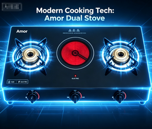 Estufa de Cocina Amor 2 con 2 Quemadores de Gas + 1 Infrarrojo, 3 Quemadores, Vidrio Templado, Soportes de Hierro Fundido, GLP/GN, para Hogar y Cocina Moderna - Product Image 2