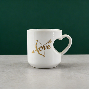 Ensemble de tasses en céramique pour couple romantique - Tasses à café blanches de 12 oz avec impression dorée Amour <span class=keywords><strong>et</strong></span> <span class=keywords><strong>Cupidon</strong></span>, poignée en forme de cœur, cadeau de la Saint-Valentin - Product Image 3
