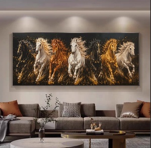 Arte Decorativo de Pared para el Hogar, Pintura Moderna Abstracta de Siete <span class=keywords><strong>Caballos</strong></span> Corriendo en Blanco y Negro con Cristales, con Marco - Product Image 2