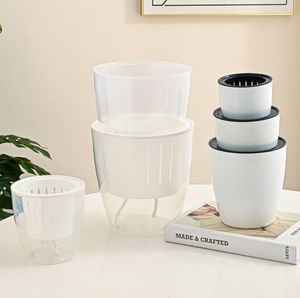 Nouveau rond Transparent en plastique auto-arrosage Pot de fleur hydroponique planteur conteneur pour la maison et le jardin stockage de l'eau - Product Image 5